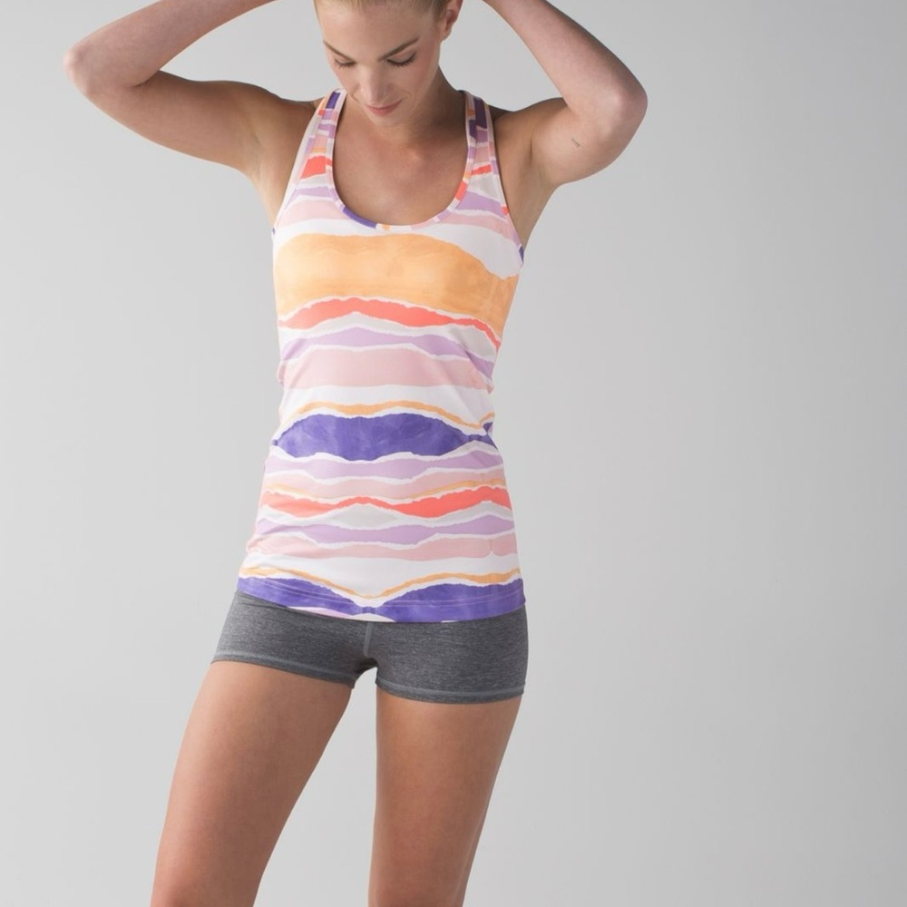 Lululemon cool Racerback Tank Top women’s Beacher Stripe white Iris flower Sz 6
